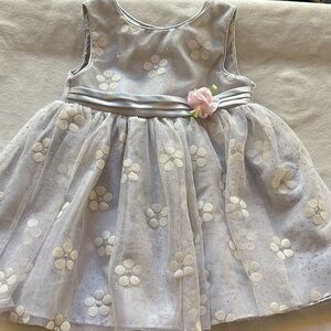 Elegant Floral Kids Dress in Silver and Pink